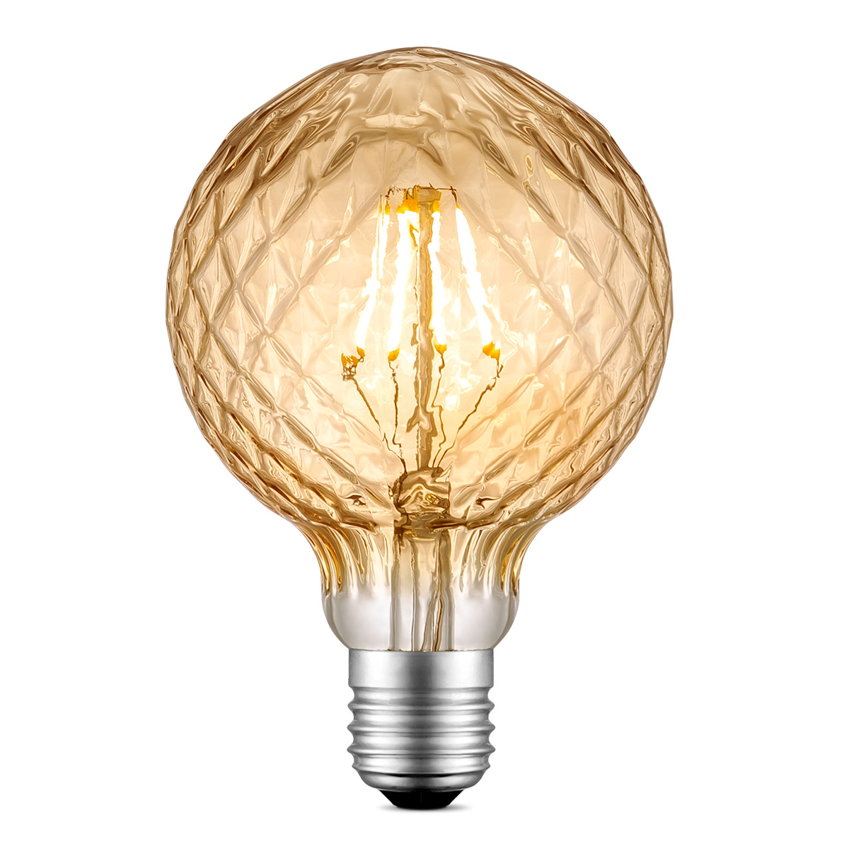 Edison Vintage LED filament lichtbron Globe - Amber - G95 Deco - Retro LED lamp - 9.5/9.5/13.5cm - geschikt voor E27 fitting - Dimbaar - 4W 400lm 2700K - warm wit licht