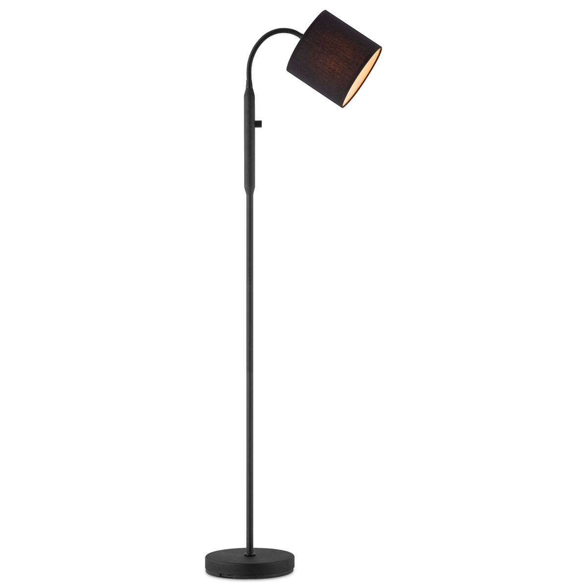 Moderne Vloerlamp - 20/20/120cm - Zwart metalen Staande Leeslamp met Zwarte Stoffen Lampenkap - Inclusief LED E27 Lichtbron 9W 470Lm - Met