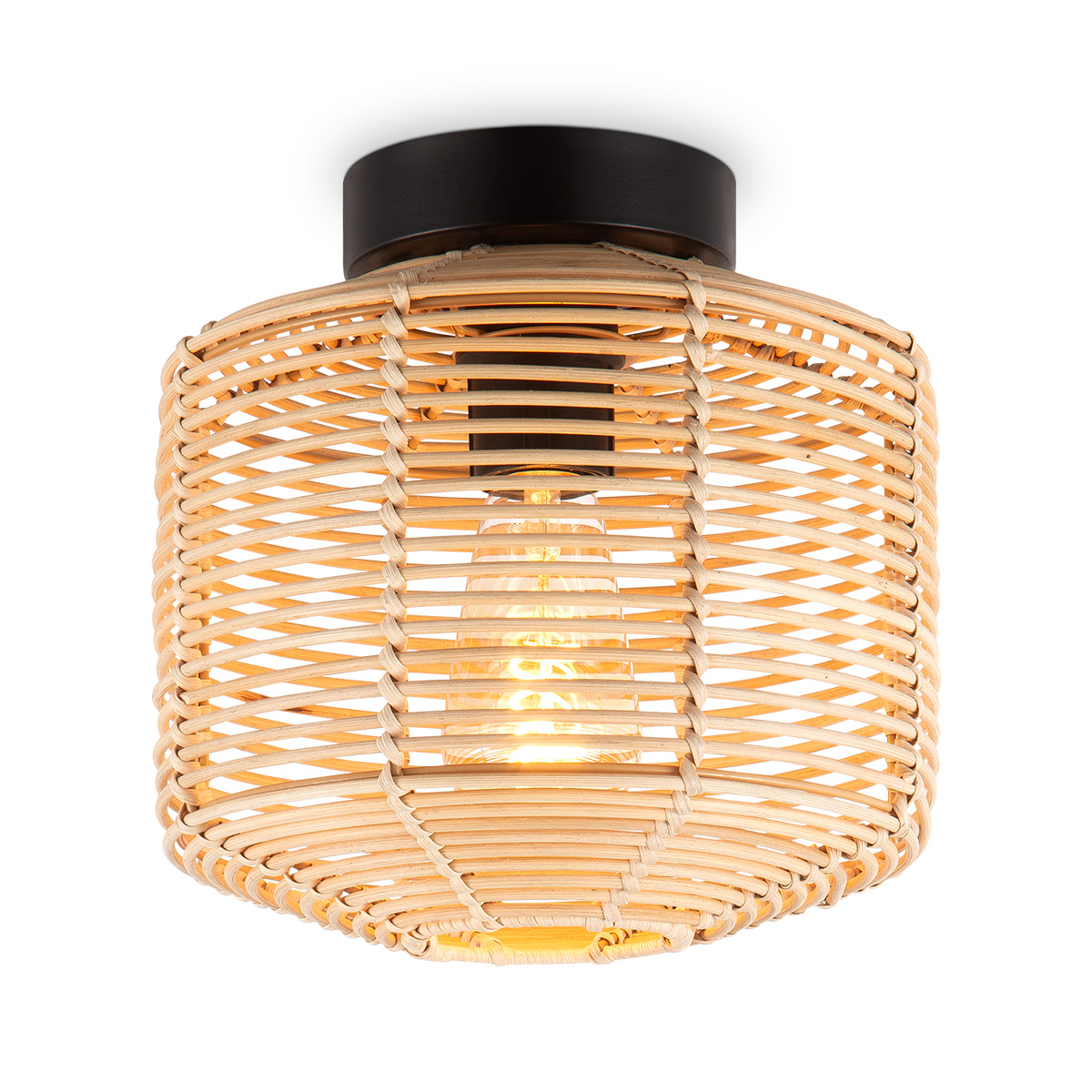 Boheemse stijl Plafondlamp - Bamboe Lampenkap - Ovaal - Beige - Ø25 x 24 cm - E27 fitting - Ontworpen voor gebruik in slaapkamers en studeerkamers - Hoogte lampenkap: 21cm