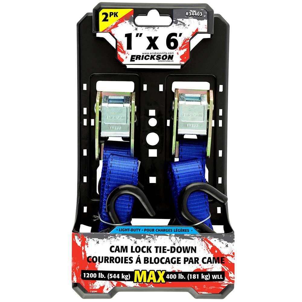 Erickson Light Duty Cam Lock Buckle Tie-Down Straps (Blue)