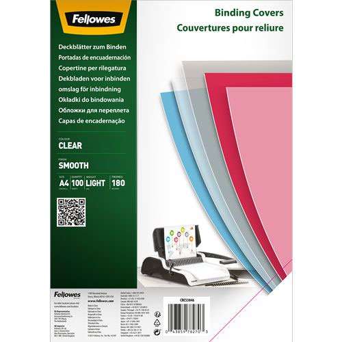 Fellowes Clear 150 Micron PVC Covers - A4 180 mic 100pk