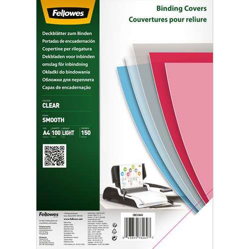 Fellowes Clear 150 Micron PVC Covers - A4 150 mic 100pk