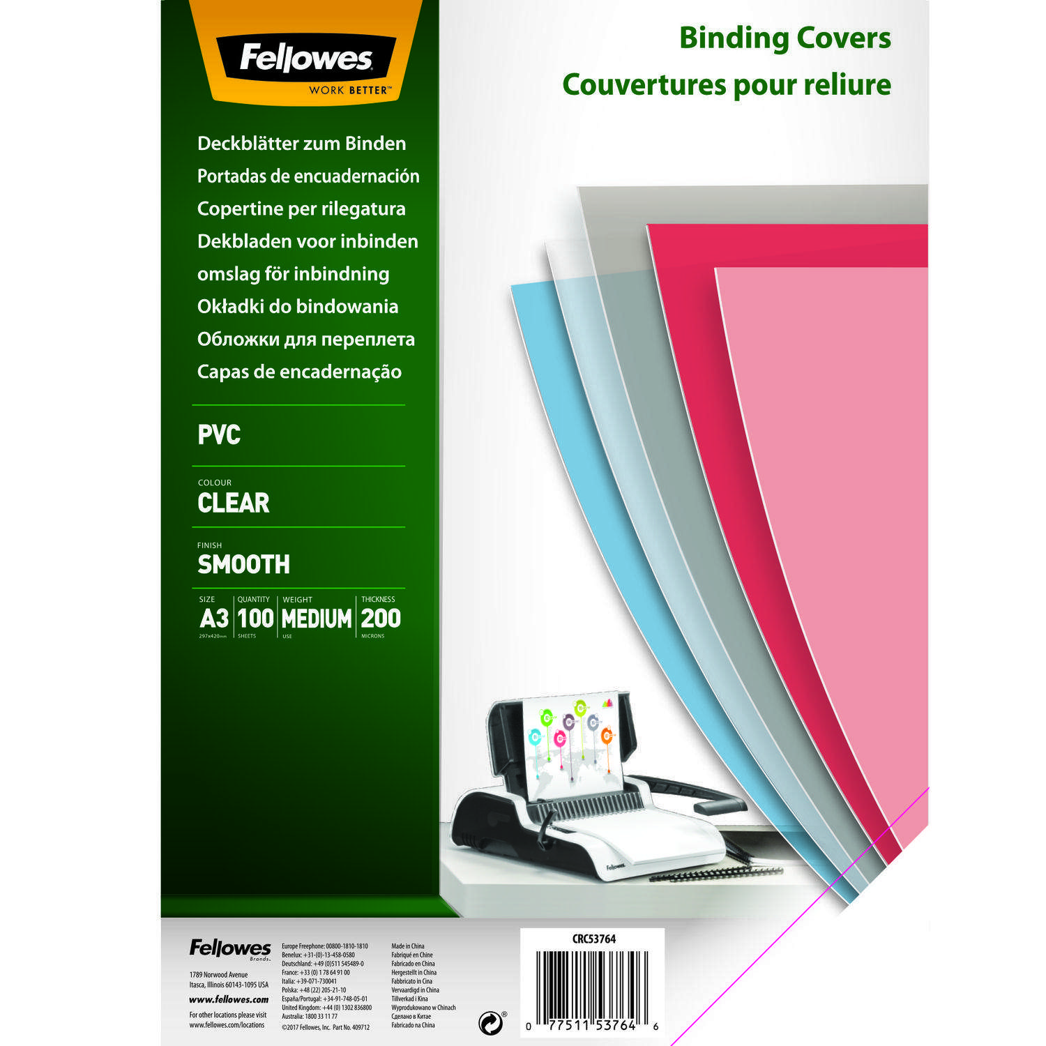 Fellowes Clear 150 Micron PVC Covers - A3 200 mic 100pk