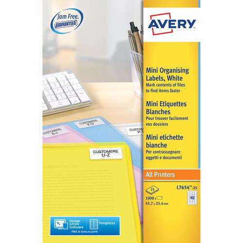 Avery L7654-25 Mini Multipurpose Labels 25 sheets - 40 Labels per Sheet