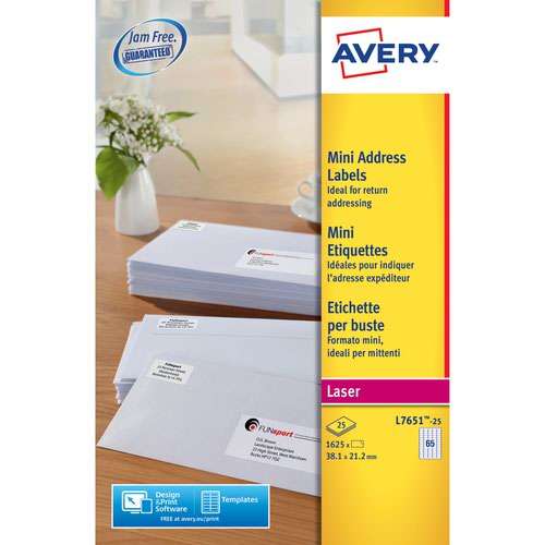 Avery L7651-25 Mini Address Labels 25 sheets - 65 Labels per Sheet