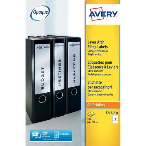 Avery L7171-25 Filing Labels 25 sheets - 4 Labels per Sheet