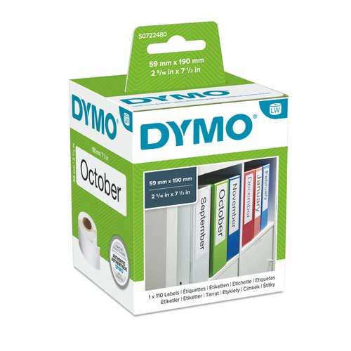 Dymo 99019 59mm x 190mm Large Lever Arch Labels Black On White