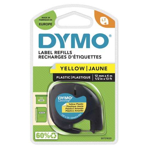 Dymo 91202 12mmx4m Black On Yellow Plastic Tape