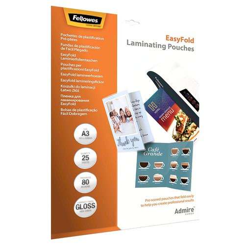 Fellowes Admire Easyfold Standard Pouches - A3 80 mic 25pk