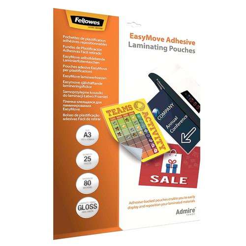 Fellowes Admire EasyDisplay Adhesive Backed Pouches - A3 80 mic 25pk