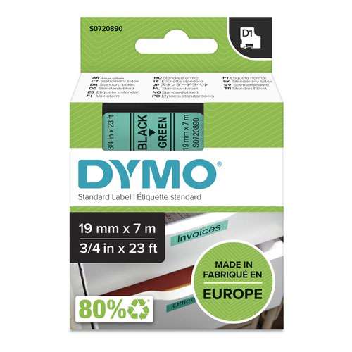 Dymo 45809 19mm x 7m Black on Green Tape