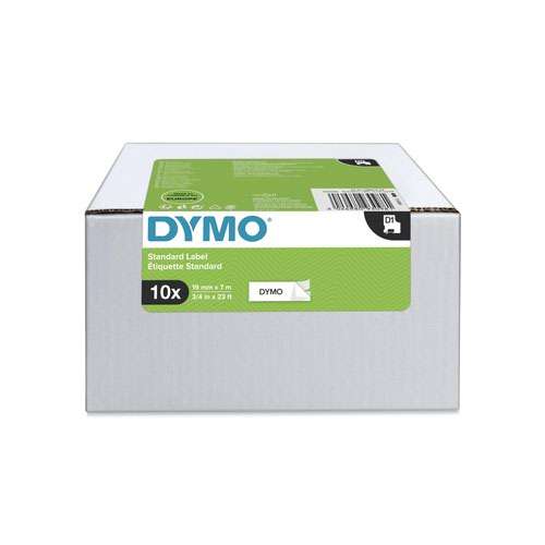 Dymo 45803 D1 19mm x 7m Black on White Tape 10 Pack