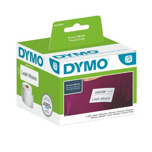 Dymo 11356 41mm x 89mm Name Badge Labels Black on White