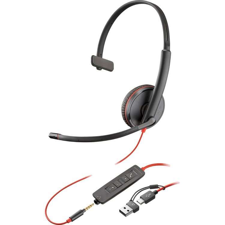 HP Poly Blackwire C3215 USB and 3.5mm jack Monaural Headset
