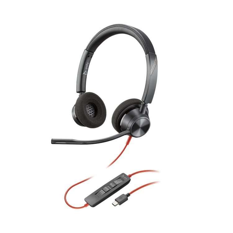 HP Poly Blackwire 3320 Stereo USB-C Headset with USB-C to A Adapter