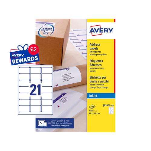 Avery J8160-100 QuickDry Address Labels 100 sheets - 21 Labels per Sheet