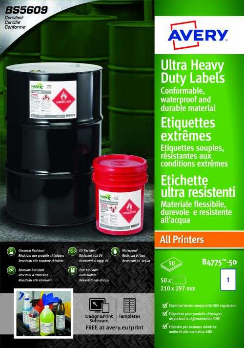 Avery B4775-50 Ultra Resistant Labels 50 sheets - 1 Labels per Sheet