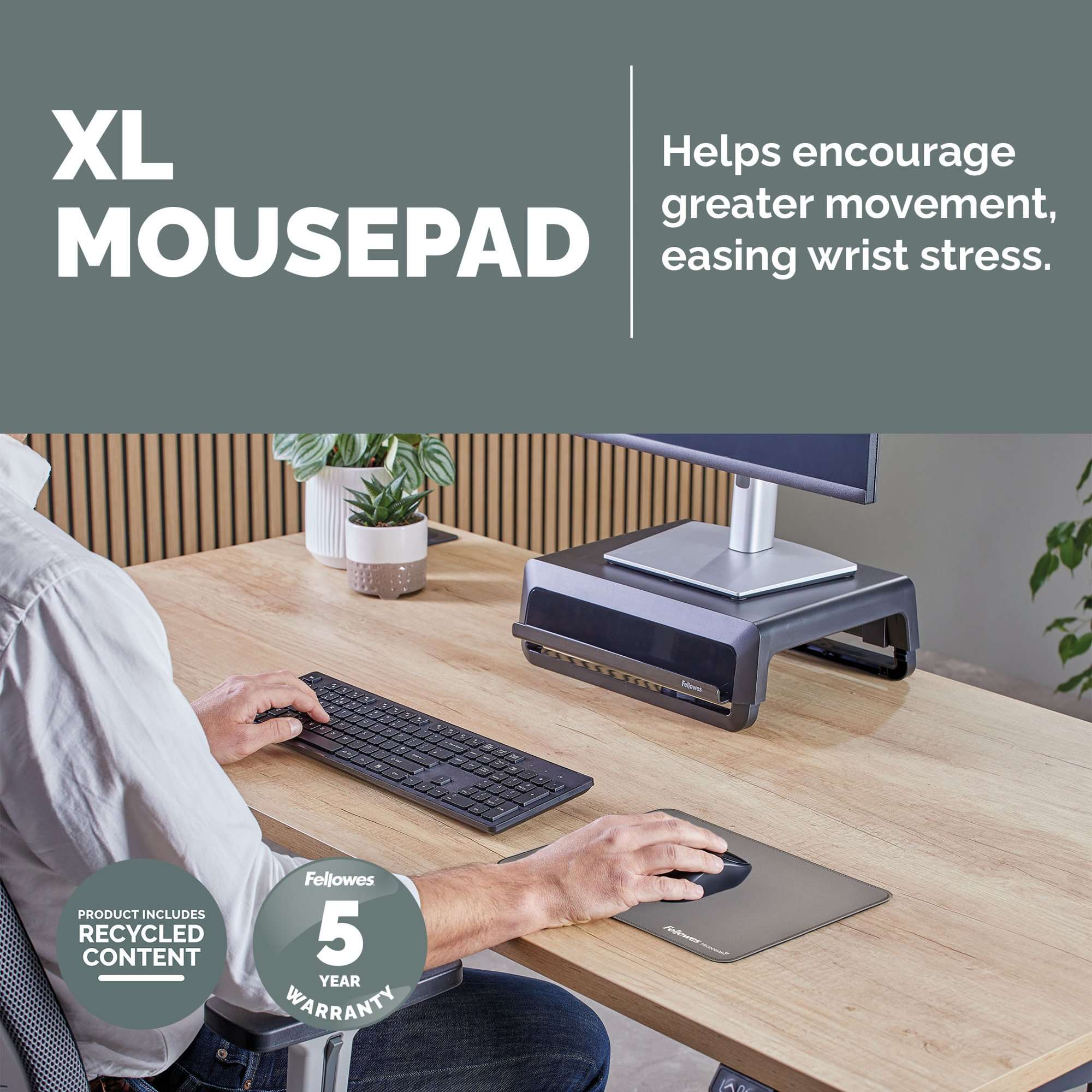 Fellowes Breyta XL Mousepad with Antibacterial Protection Grey