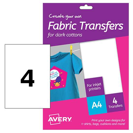 Avery MD1003 210 x 297mm White Fabric Transfers 4 Sheets