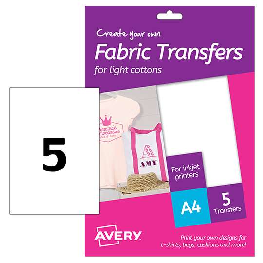 Avery MD1001 210 x 297mm White Fabric Transfers 5 Sheets