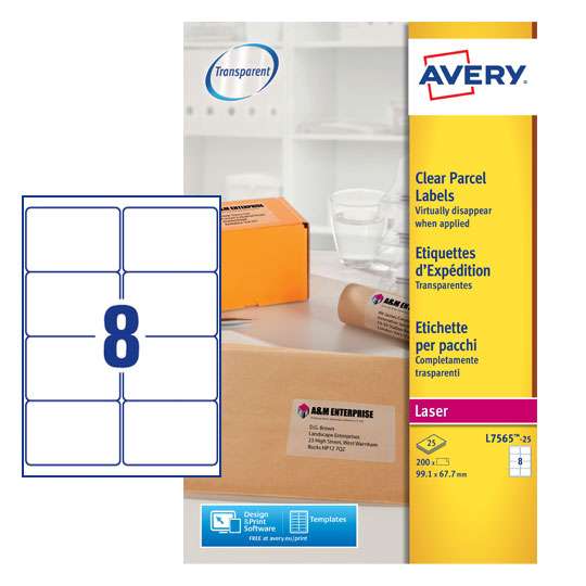 Avery L7565-25 Parcel Labels 25 sheets - 8 Labels per Sheet