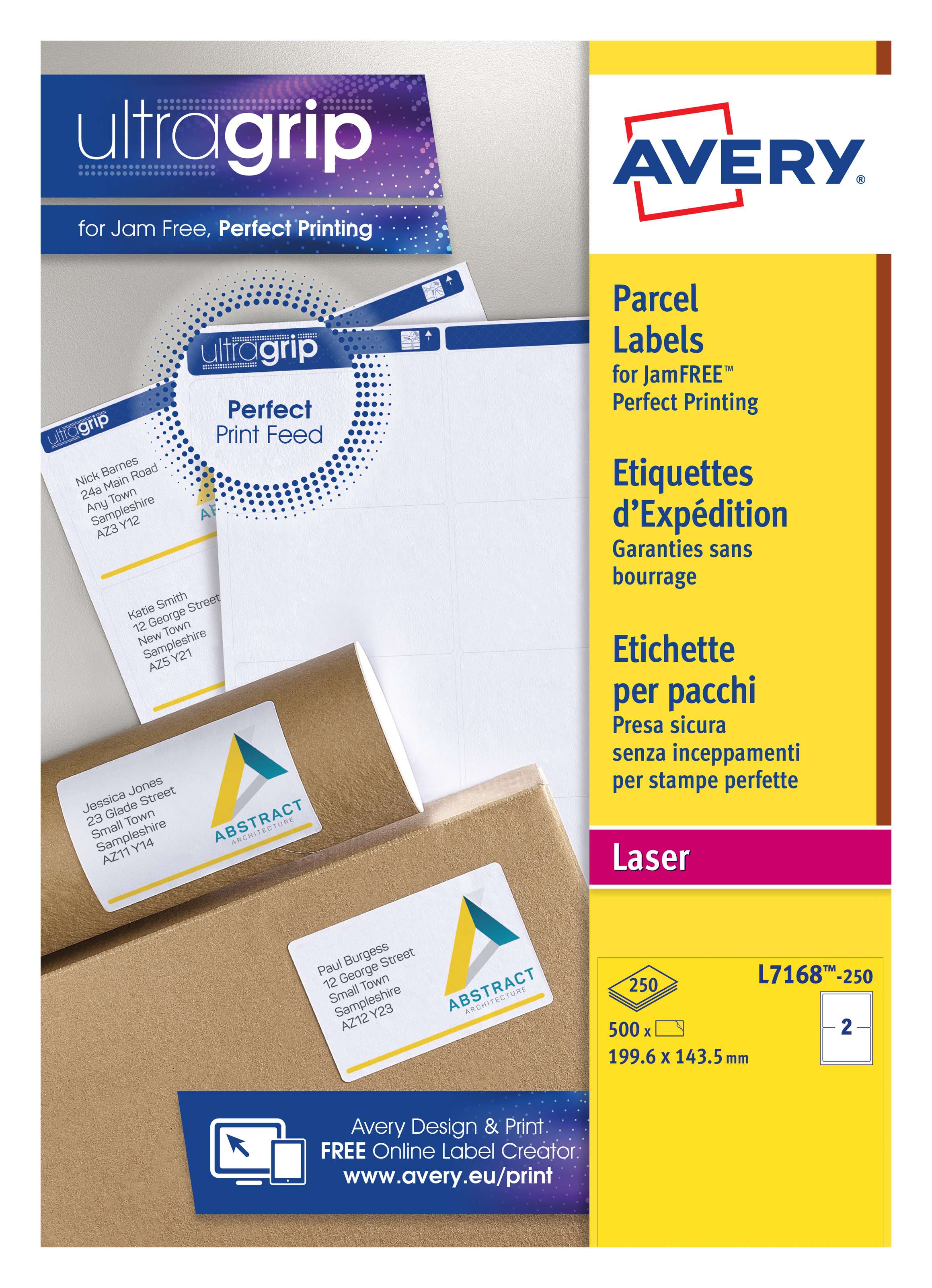 Avery L7168-250 Parcel Labels 250 sheets - 2 Labels per Sheet
