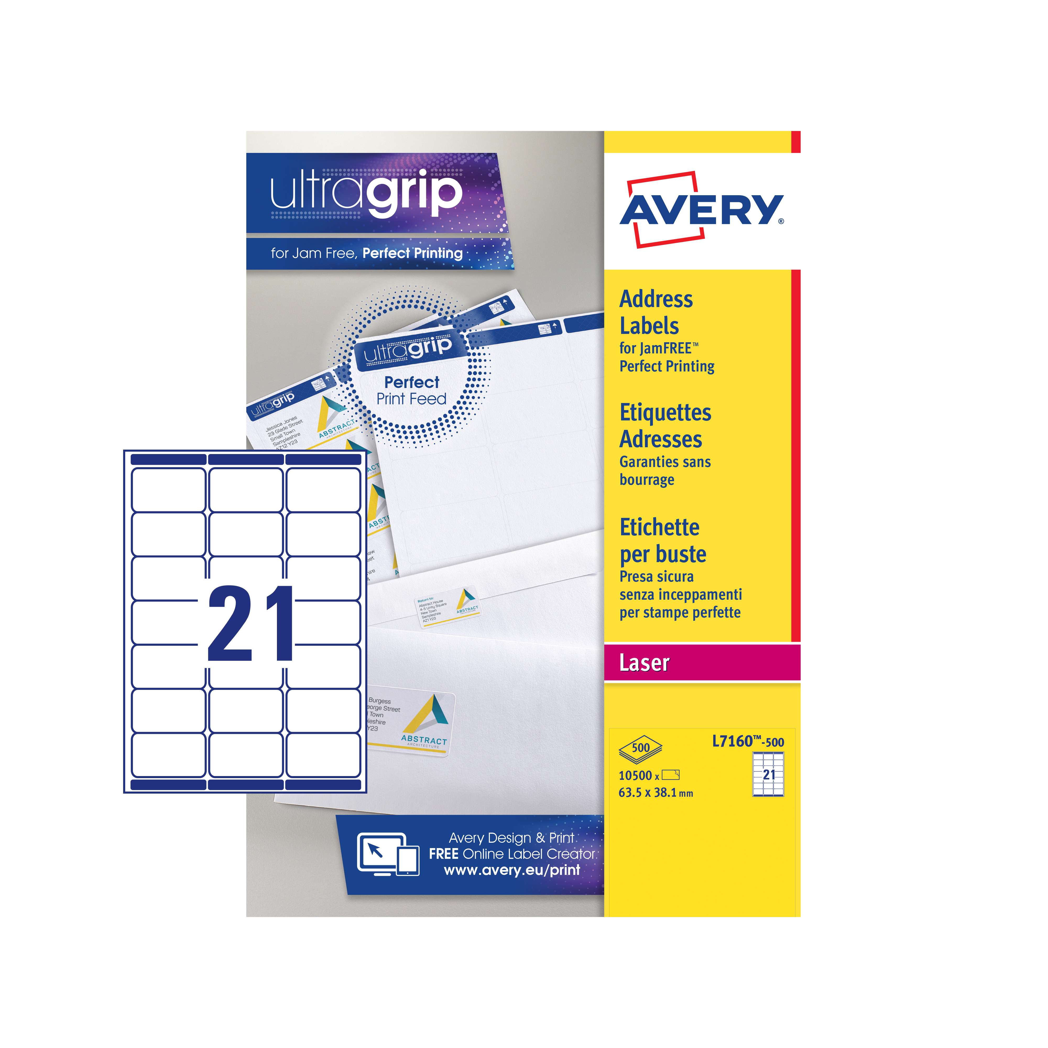 Avery L7160-500 Address Labels 500 sheets - 21 Labels per Sheet