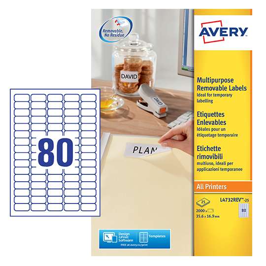 Avery L4732REV-25 35.6 x 16.9mm Mini Multipurpose Labels 25 Sheets - 80 Labels per Sheet