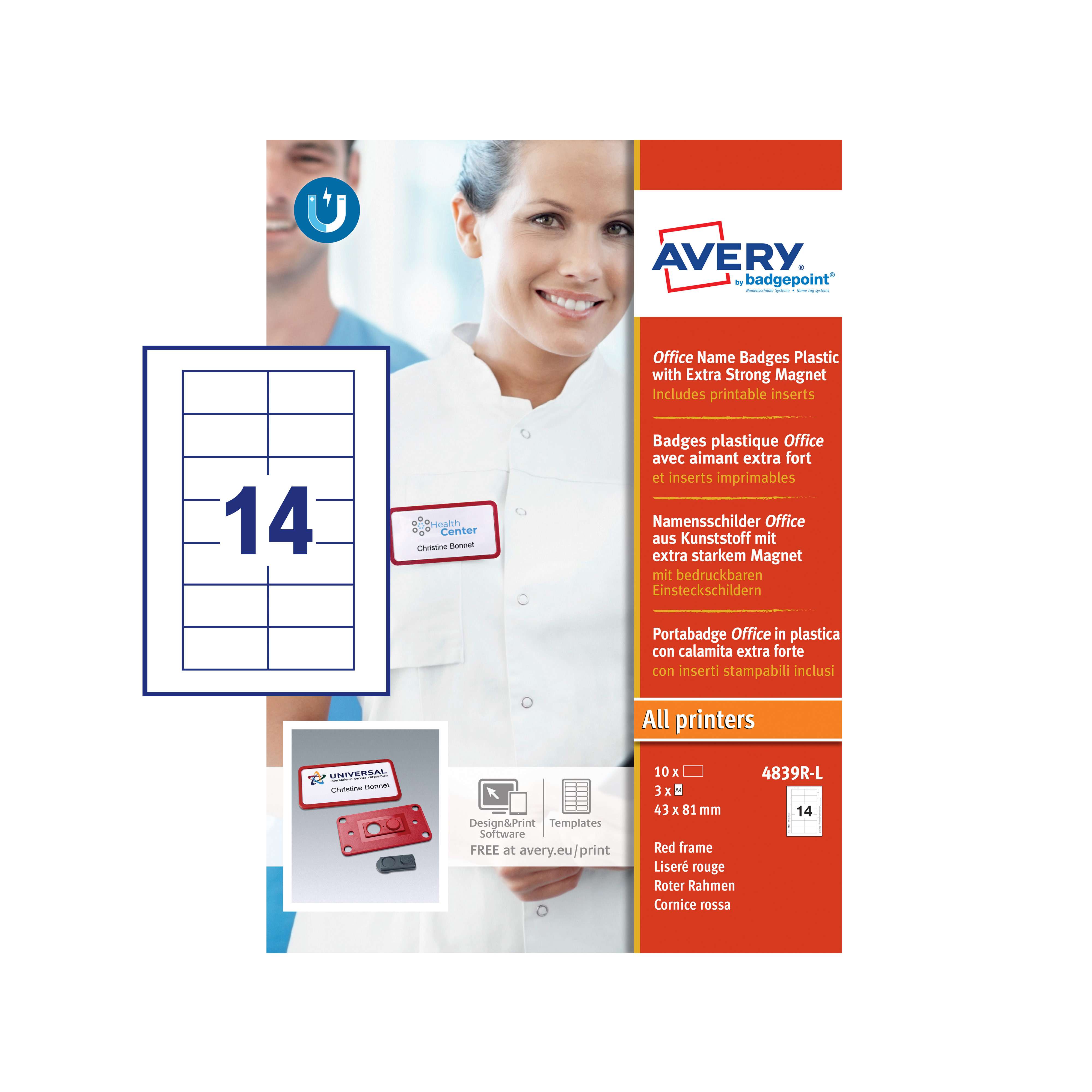 Avery 4839R-L Office Name Badges 81 x 43mm Red
