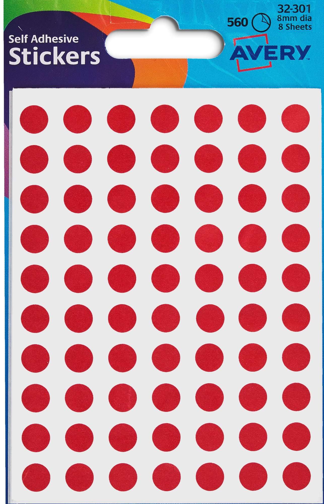 Avery 32-301 8 mm Round Red Stickers
