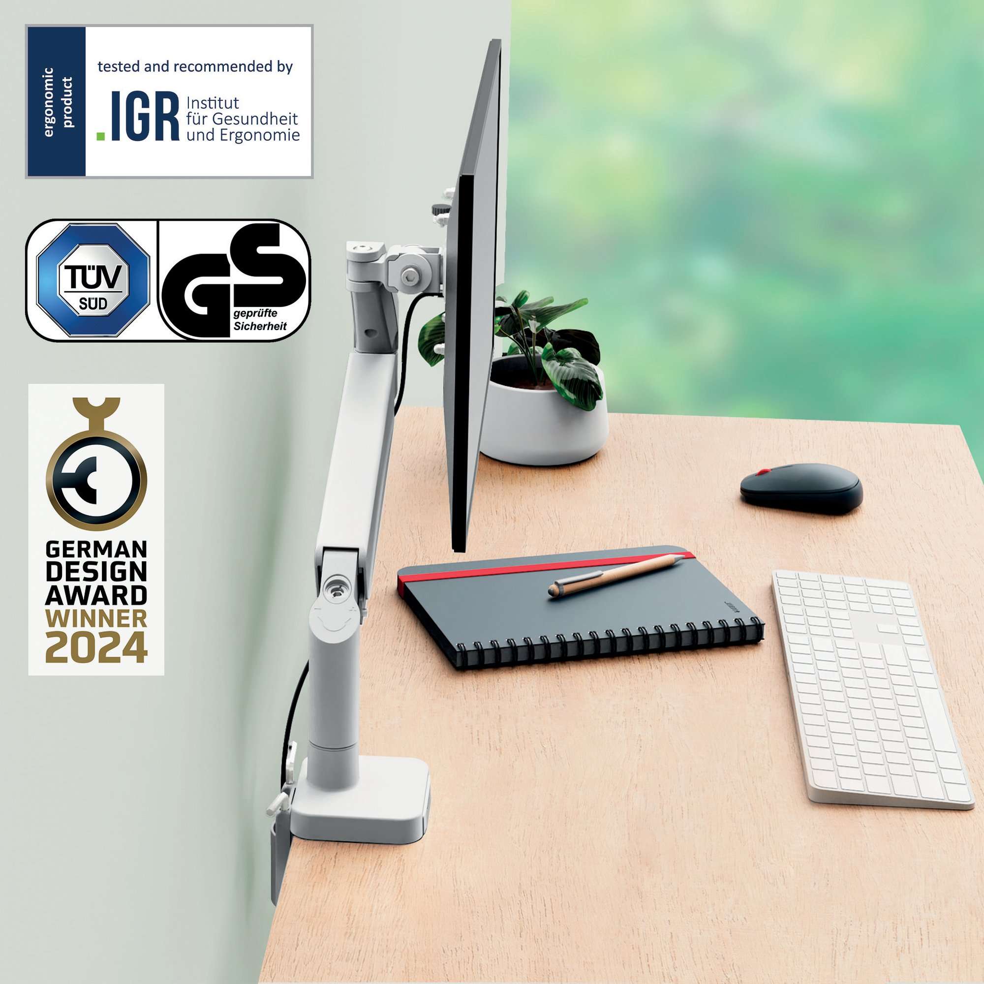 Leitz Ergo Space Saving Single Monitor Arm Light Grey