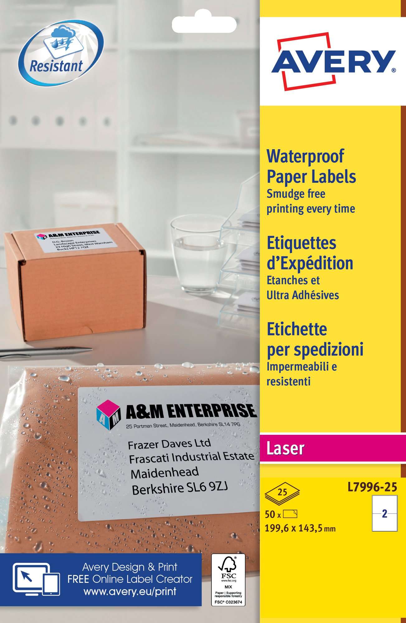 Avery L7996-25 Waterproof Labels 25 sheets - 2 Labels per Sheet