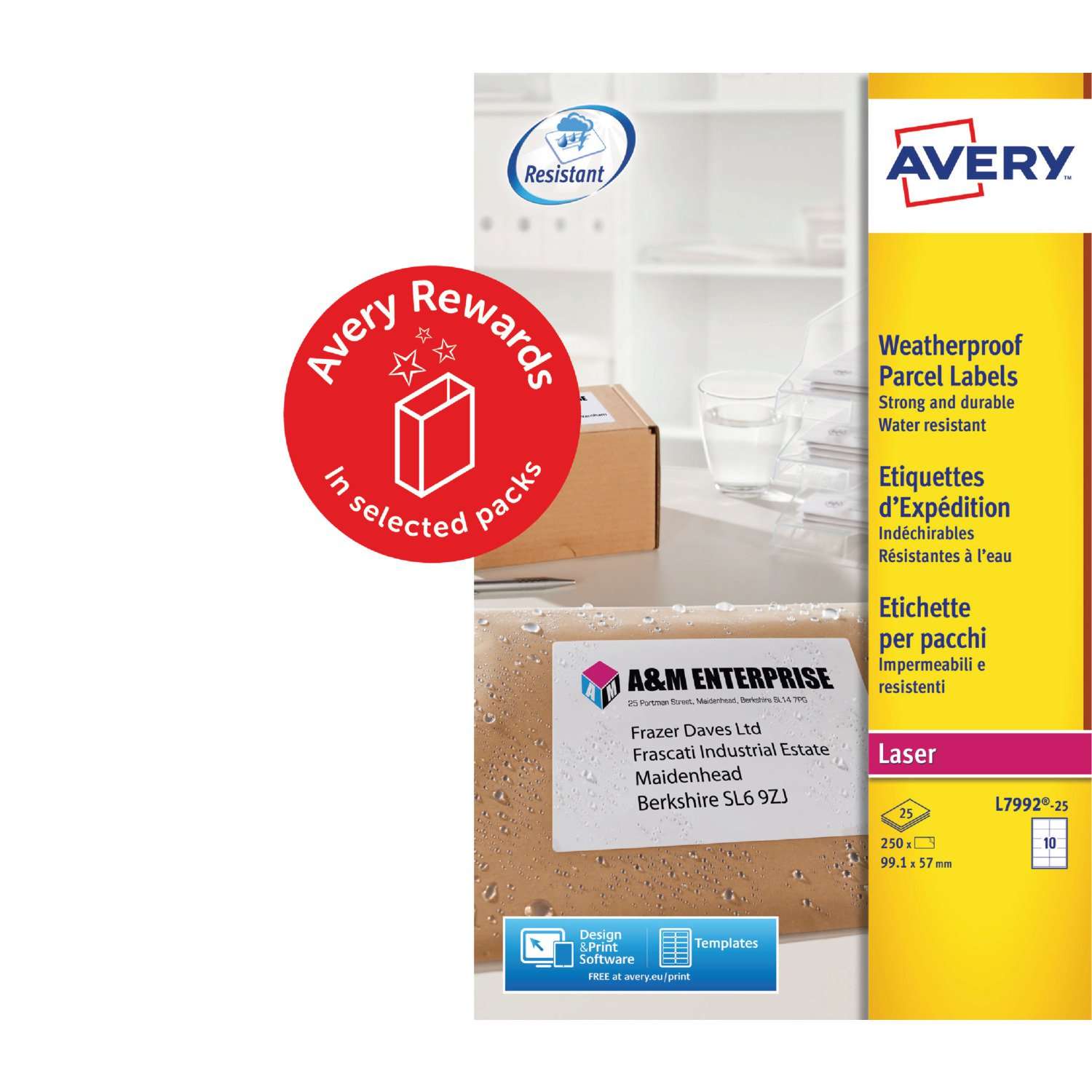 Avery L7992-25 Waterproof Labels 25 sheets - 10 Labels per Sheet
