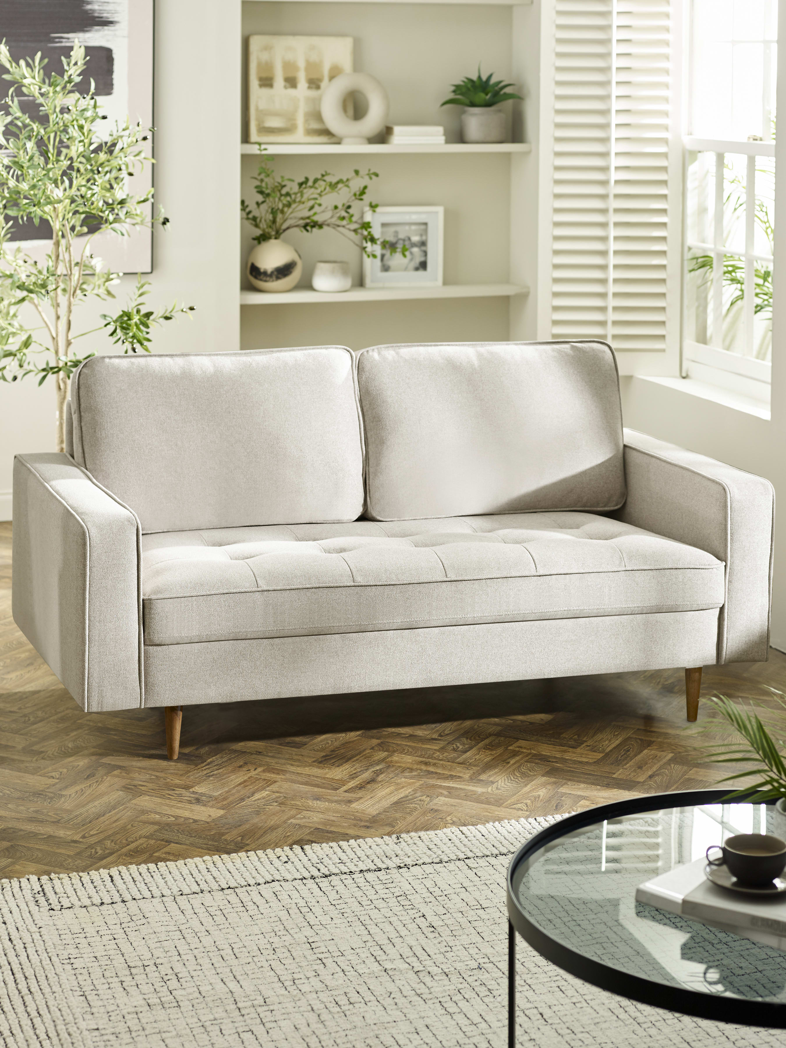 Henrietta Beige Chenille Upholstered 3 Seater Sofa