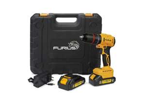 Taladro percutor inalambrico brushless 21V +  2  baterias  de 2 Amp + cargador + accesorios + maletin plastico FBD2151K FURIUS