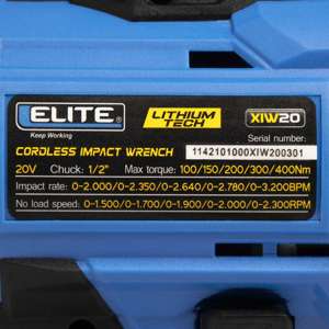 Llave de impacto inalámbrica 20V Eje 1/2" 2.300RPM Ref. XIW20 ELITE