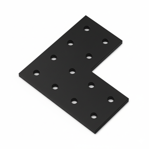 Black Double Slot 20 Series 90 Degree Plate Connector (Aluminium) - Thumbnail