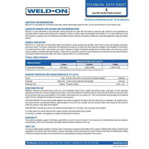 Thumbnail preview for Weld-On 3 Acrylic Plastic Cement Technical Data Sheet