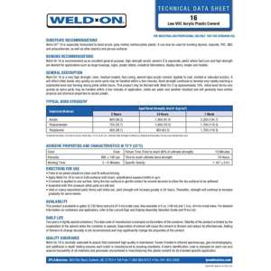 Thumbnail preview for IPS Weld-On 16 Acrylic Cement Technical Data Sheet