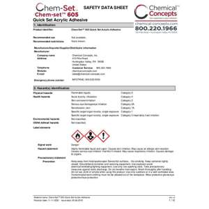 Thumbnail preview for Chem-Set 605 Quick Set Acrylic Adhesive Safety Data Sheet