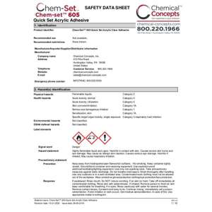 Thumbnail preview for Chem-Set 605 Clear Quick Set Acrylic Adhesive Safety Data Sheet