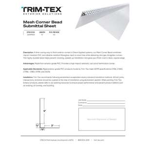 Preview of Mesh Corner Bead Submittal Sheet
