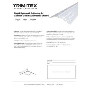 Preview of Rigid Splayed Adjustable Corner Bead Submittal Sheet R1