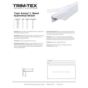 Preview of Tear Away L Bead Submittal Sheet R2