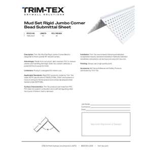 Preview of Mud Set Rigid Jumbo Corner Bead Submittal Sheet R2