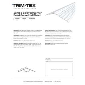 Preview of Jumbo Splayed Corner Bead Submittal Sheet R2