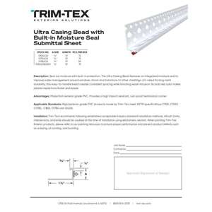 Preview of Ultra Casing Bead with Built-in Moisture Seal Submittal Sheet