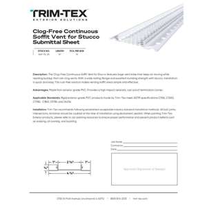 Preview of Clog-Free Continuous Soffit Vent for Stucco Submittal Sheet