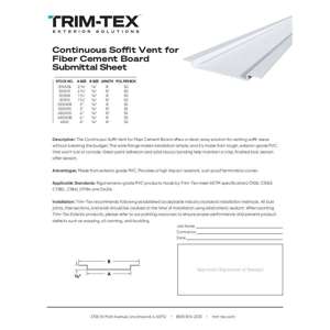 Preview of Continuous Soffit Vent for Fiber Cement Board Submittal Sheet