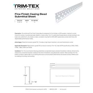 Preview of Fine Finish Casing Bead Submittal Sheet